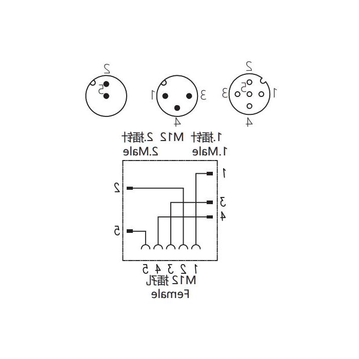 M12 5Pin母头/M12 3Pin公头+M12 2Pin公头、三通接头、645231